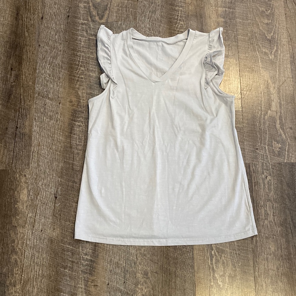Gray Ruffle Sleeveless Tee
